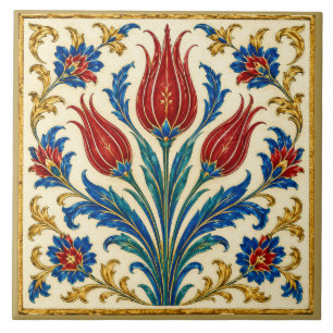 Cerâmica Azulejo Cerâmico Mural Floral de Tulipa Otomana Or