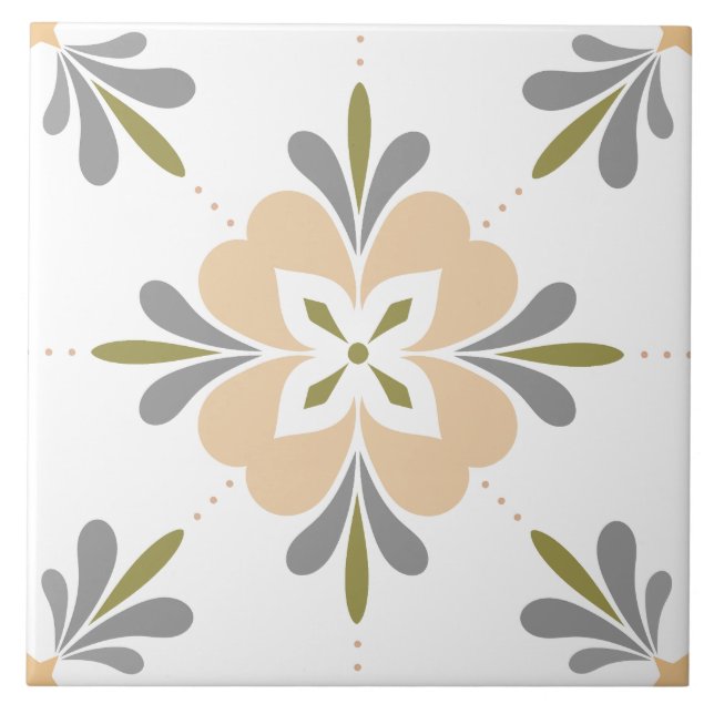 Cerâmica Azulejo cerâmico neutro de flores mediterrânicas (Frente)