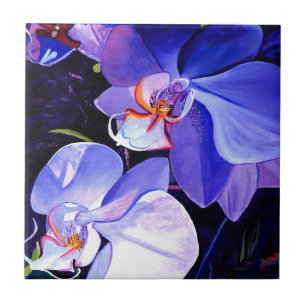 Cerâmica Azulejo cerâmico para orquídeas roxas de meia-noit