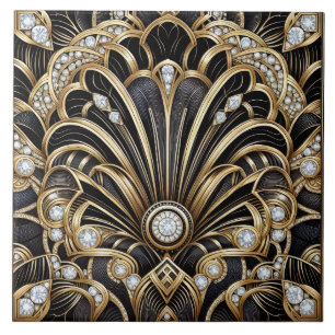 Cerâmica Azulejo Cerâmico Preto e Dourado de Luxo Art Déco