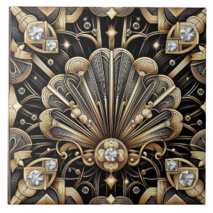 Cerâmica Azulejo Cerâmico Preto e Dourado de Luxo Art Déco