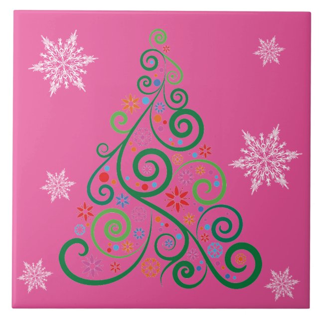 Cerâmica Azulejo Cerâmico Rosa de Árvore de Natal (Frente)