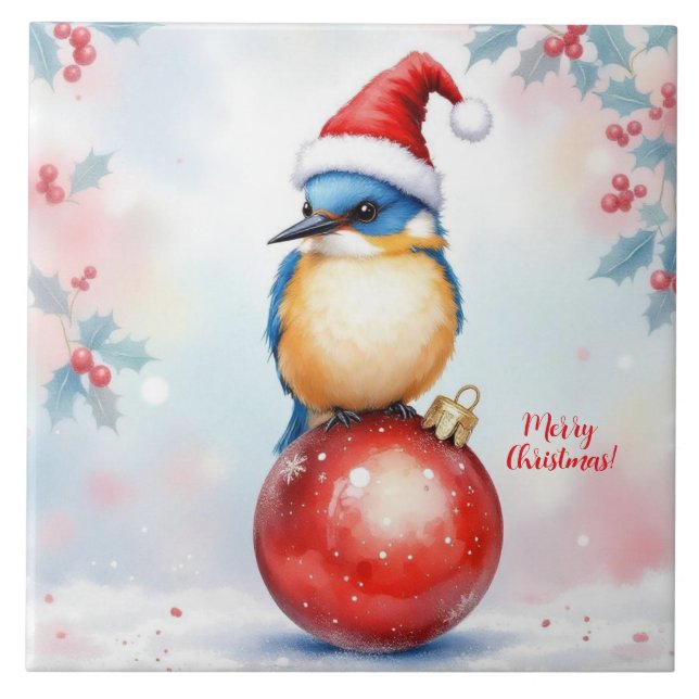 Cerâmica Azulejo Cermático de Pássaro de Natal (Frente)
