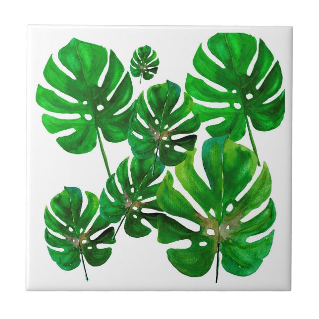 Cerâmica Azulejo com folhas de Monstera (Frente)