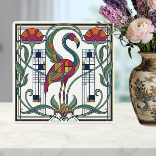 Cerâmica Azulejo com Padrão Geométrico Floral de Flamingo V