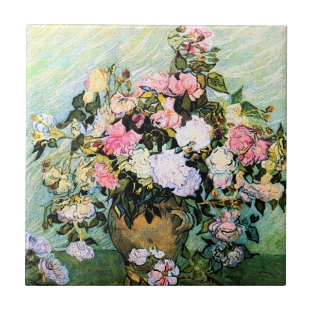 Cerâmica Azulejo cor-de-rosa dos rosas de Van Gogh (Frente)