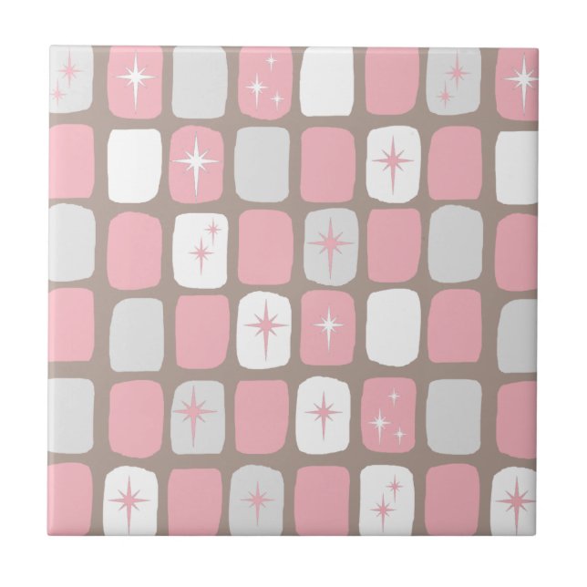Cerâmica Azulejo cor-de-rosa retro de Starbursts (Frente)