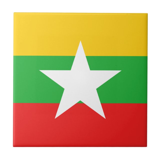 Cerâmica Azulejo da Bandeira de Myanmar (Frente)