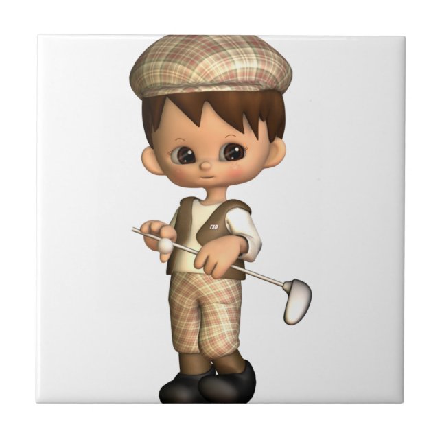 Cerâmica Azulejo da caricatura do jogador de golfe (Frente)