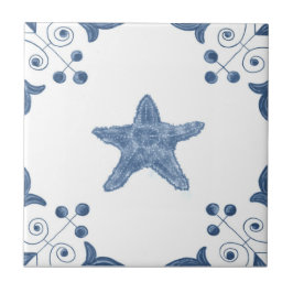 Cerâmica Azulejo da estrela do mar de Delft com cantos do