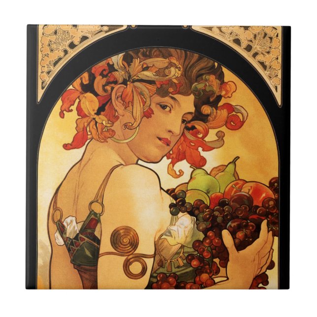 Cerâmica Azulejo da fruta de Alphonse Mucha (Frente)