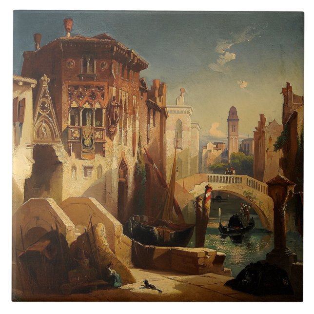 Cerâmica Azulejo da gôndola do barco de canal da cidade de (Frente)