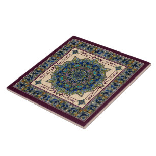 Cerâmica Azulejo da mandala da janela de vitral da ameixa
