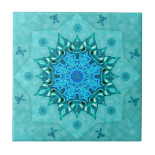 Cerâmica Azulejo da mandala da natureza de turquesa