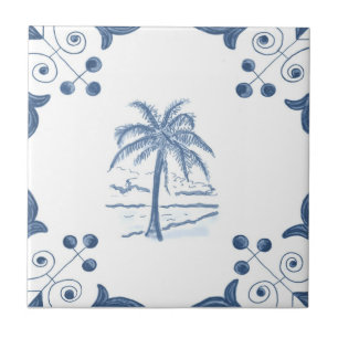 Cerâmica Azulejo da palma de Delft com cantos do rolo