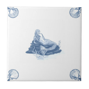 Cerâmica Azulejo da sereia de Delft com cantos de Shell