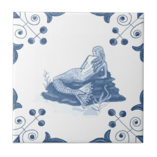 Cerâmica Azulejo da sereia de Delft com cantos do rolo