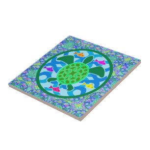 Cerâmica Azulejo da tartaruga de mar verde