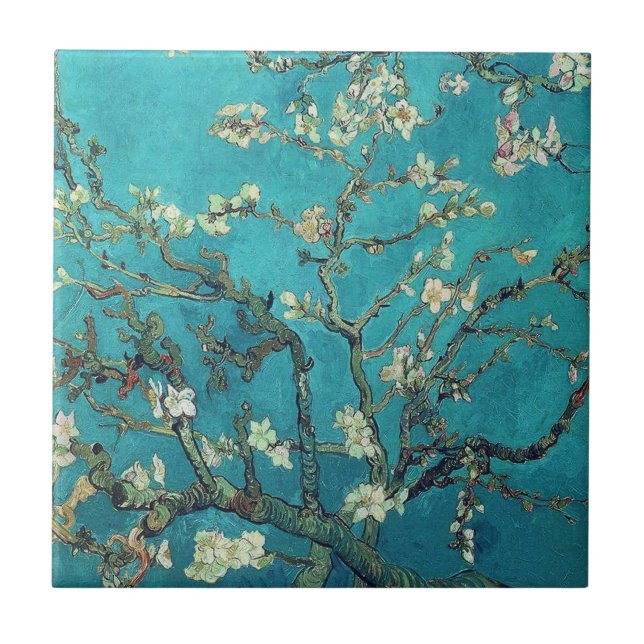 Cerâmica Azulejo das flores da amêndoa de Van Gogh (Frente)