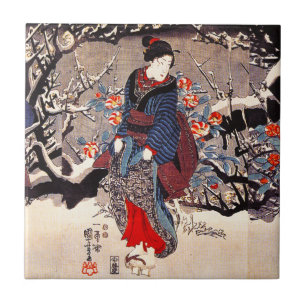 Cerâmica Azulejo das mulheres de Kuniyoshi três