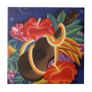 Cerâmica Azulejo das noites de Havaí do hibiscus de Ukelel