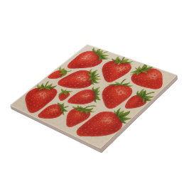 Cerâmica Azulejo de abertura de morango - Fruta de aquarela