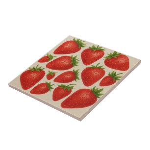 Cerâmica Azulejo de abertura de morango - Fruta de aquarela