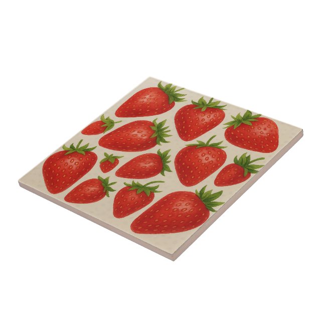 Cerâmica Azulejo de abertura de morango - Fruta de aquarela (Lateral)