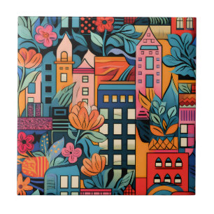 Cerâmica Azulejo de Abstrato de arte Cityscape