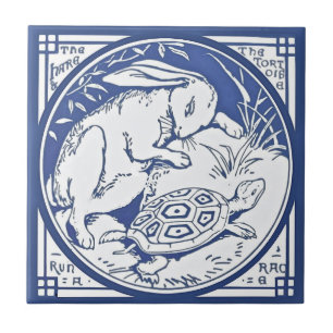 Cerâmica Azulejo de Aesop Hare & Tortoise Race Repro Minton