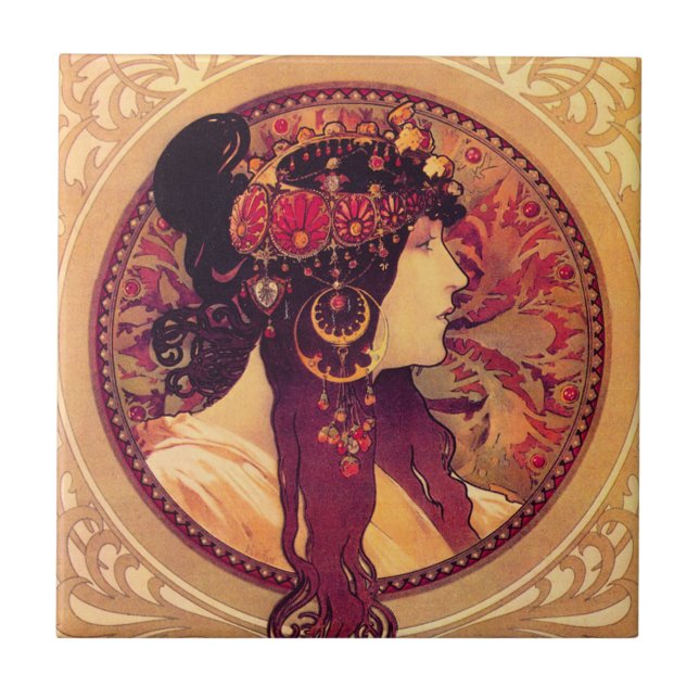 Cerâmica Azulejo de Alphonse Mucha Donna Orechini (Frente)