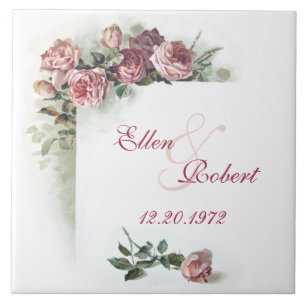 Cerâmica Azulejo de aniversário de rosas rosa