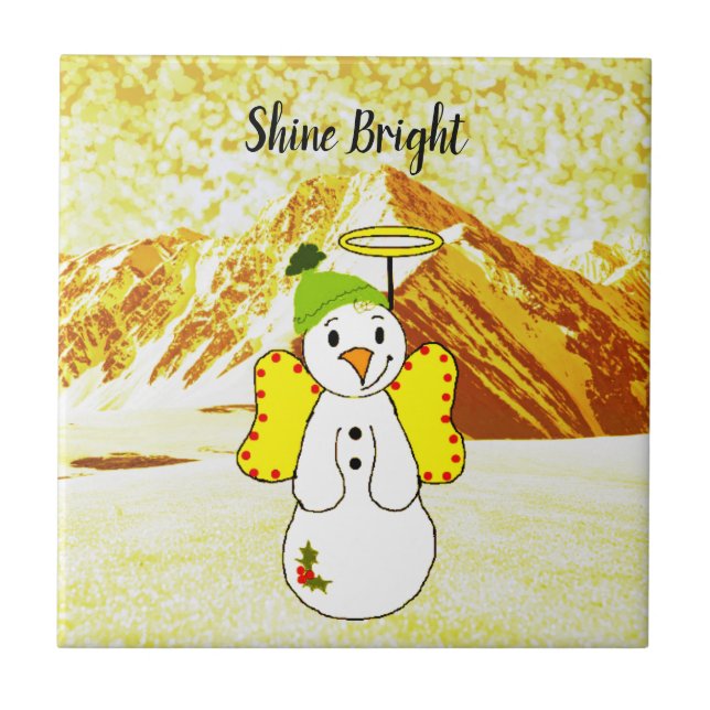 Cerâmica Azulejo de Anjo Boneco de Neve (Frente)