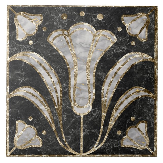 Cerâmica Azulejo de Art Deco Marble Floral. Flores Bluebell (Frente)
