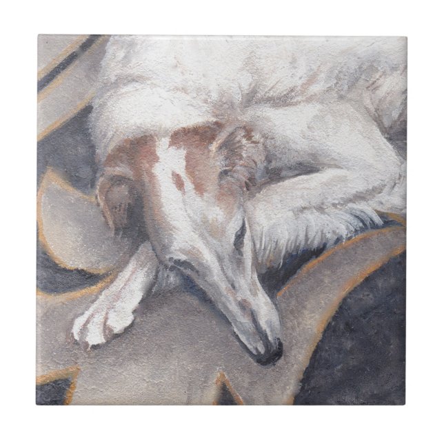 Cerâmica Azulejo de Arte Canina Alia Borzoi (Frente)
