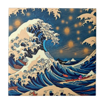 Azulejo de Arte Cerâmico de Estrelas da Onda Japon