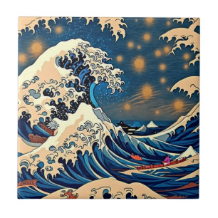 Cerâmica Azulejo de Arte Cerâmico de Estrelas da Onda Japon