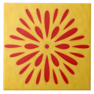 Cerâmica Azulejo de Arte com Símbolo de Sol Dourado e Verme