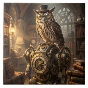 Cerâmica azulejo de arte de coruja steampunk