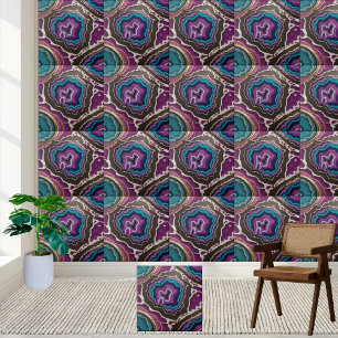 Cerâmica Azulejo de Arte de Estilos Teais e Roxos