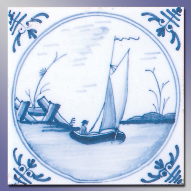 Cerâmica Azulejo de Arte Delft do Vintage White Sailboat (Blue White Sailboat Vintage Delft Art Tile)