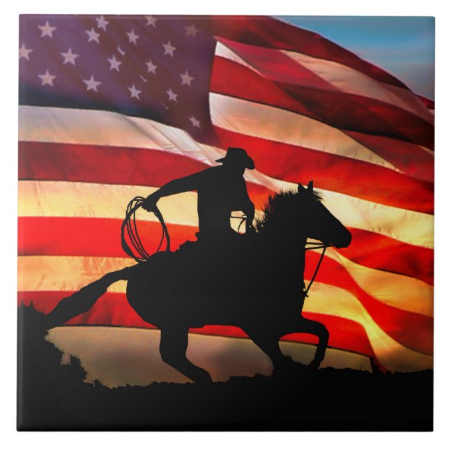 Cerâmica Azulejo de Arte do Cowboy Americano (Frente)