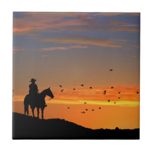 Cerâmica Azulejo de Arte do Cowboy Solitário