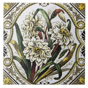 Cerâmica Azulejo de Arte Floral Daffodil Vintage