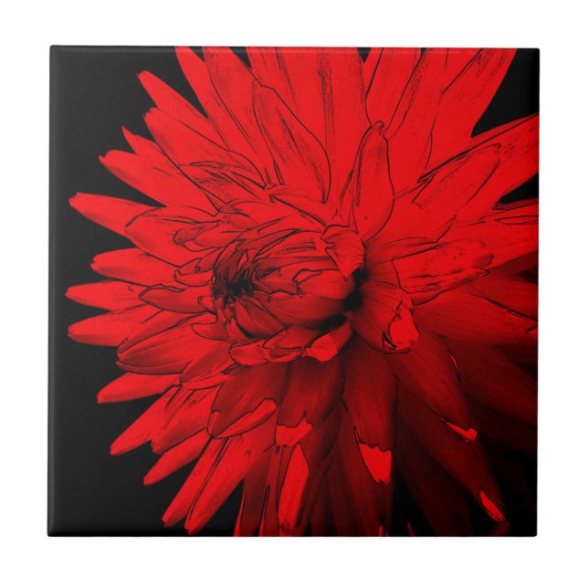 Cerâmica Azulejo de Arte Floral Red Hot Dahlia (Frente)