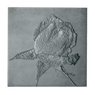 Cerâmica Azulejo de Arte Floral Silver Rosebud Textuturado