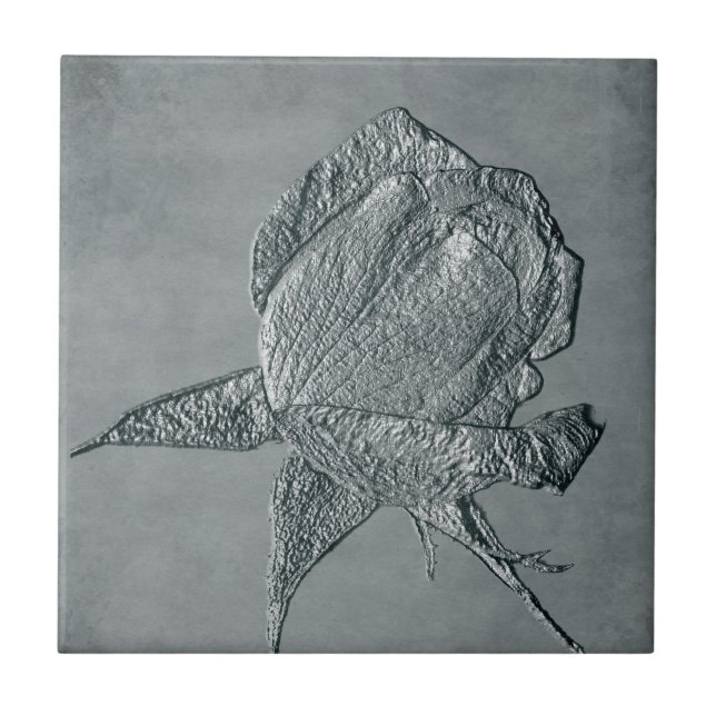 Cerâmica Azulejo de Arte Floral Silver Rosebud Textuturado (Frente)