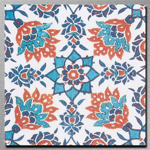 Cerâmica Azulejo de Arte Floral Vintage Azul Vermelho Branc