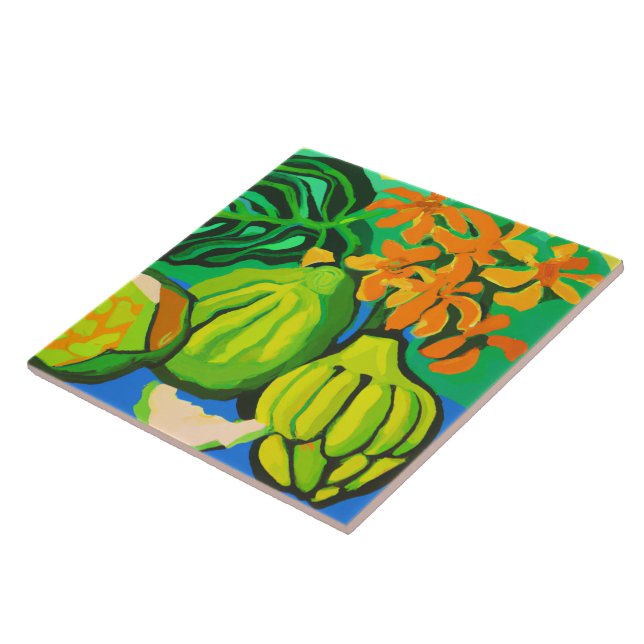 Cerâmica Azulejo de arte tropical de fruto-pão (Lateral)