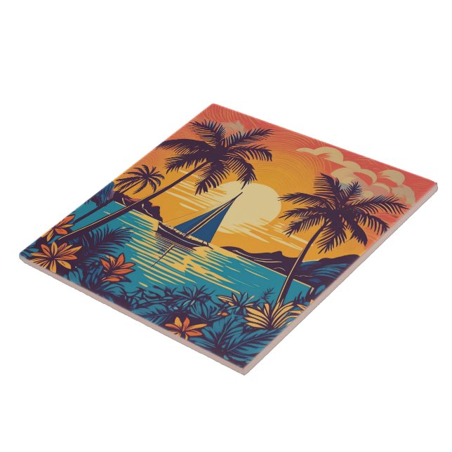 Cerâmica Azulejo de arte tropical e havaiana (Lateral)